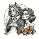 draw me a tattoo with scream, brother bear, howls moving castle, and corpse bride tattoo design idea