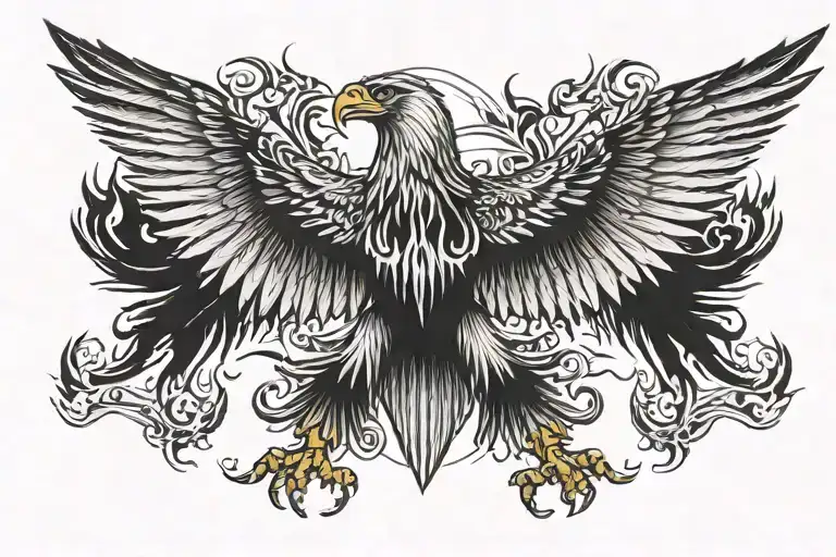 german Eagle rising from the ashes flying towards the sun tattoo design idea