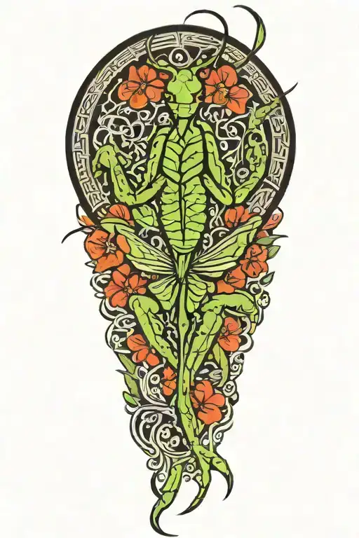 7 star praying mantis kung fu tattoo design idea