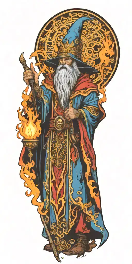 flaming bright wizard warhammer tattoo design idea