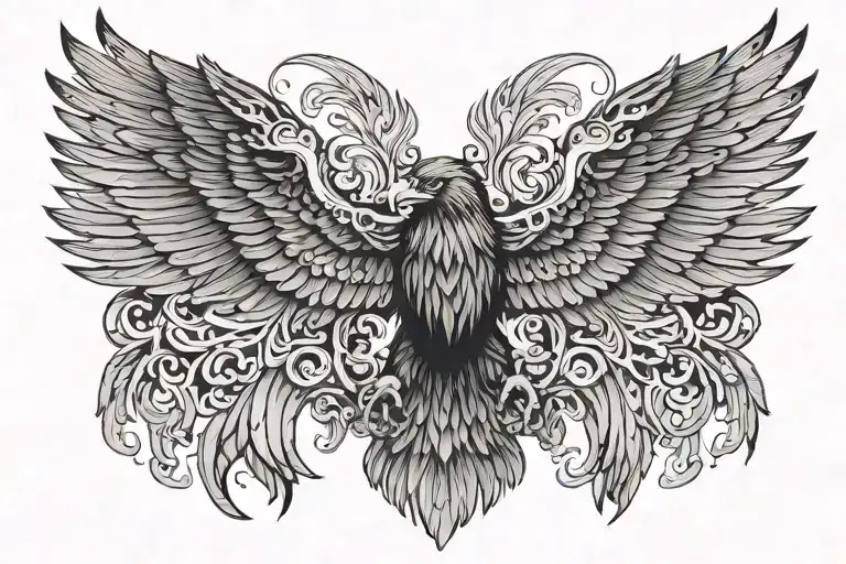 a mighty black Eagle with Long Wings rising from the Mist  tattoo design idea