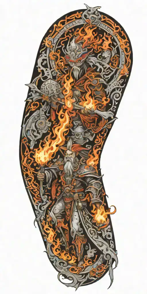 fire mage from warhammer fantasy scene tattoo design idea