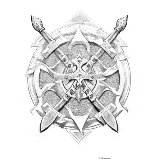 Roundshield with crossed beard axes tattoo design idea