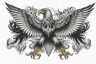 german Eagle rising from the ashes flying towards the sun tattoo design idea