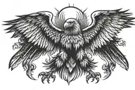 german Eagle rising from the ashes flying towards the sun tattoo design idea
