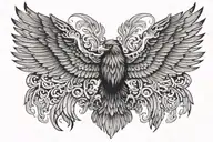 a mighty black Eagle with Long Wings rising from the Mist  tattoo design idea