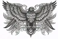a mighty black Eagle with Long Wings rising from the Mist  tattoo design idea