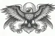 german Eagle rising from the ashes flying towards the sun sword in ita claws tattoo design idea
