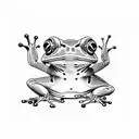 a look from behind on a frog ninja, similar to turtle ninja, climbing on my body tattoo design idea