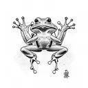 a look from behind on a frog ninja, similar to turtle ninja, climbing on my body tattoo design idea