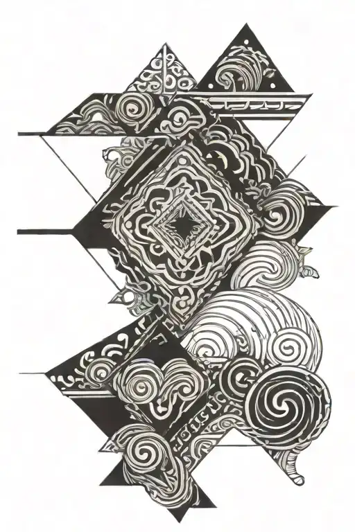 Geometric Filipino tribal with ocean waves tattoo design idea