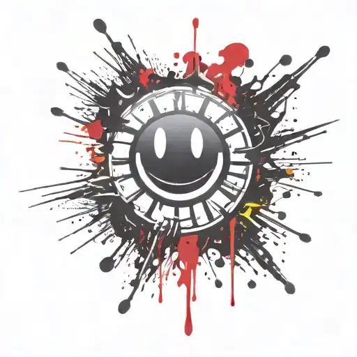  smiley face with explosions and paint spatters tattoo design idea