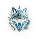 A tattoo design of a fierce wolf wearing a Boca Juniors jersey, set against the Buenos Aires skyline tattoo design idea