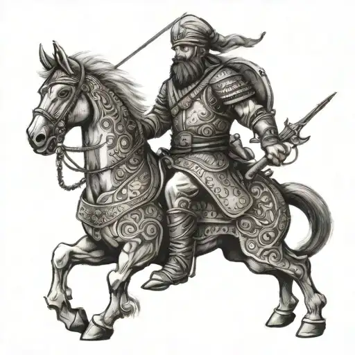 An ancient Turkish Ottoman warrior wielding tattoo design idea