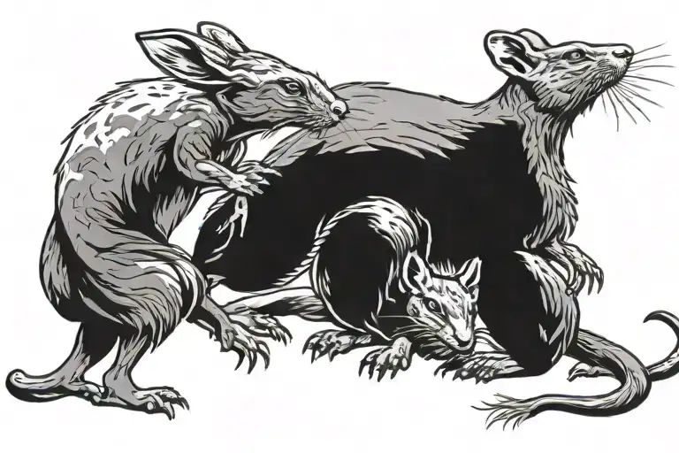 standing rabbit and rat surronding by dragon wrapped tattoo design idea