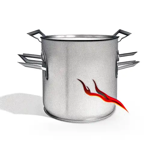 metal cooking pot with flames from it pretty high tattoo design idea