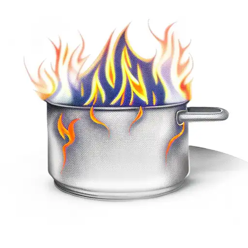 metal cooking pot with flames from it pretty high for arm from wrist to elbow  tattoo design idea