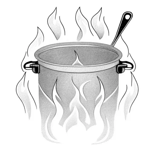 metal cooking pot with flames from it pretty high for arm from wrist to elbow  tattoo design idea