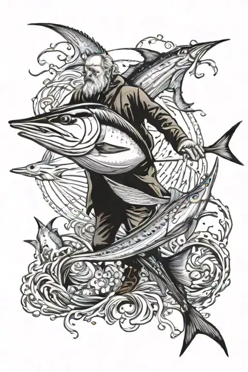 old man and the sea marlin fish tattoo design idea