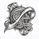 A stylized design of the American football team logo BYE integrated with the number 13 in a blackwork style tattoo design idea