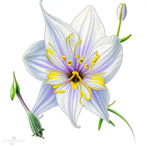 edelweiss flower surrounded by snow drop, daffodil, morning glory, and lily of the valley tattoo design idea