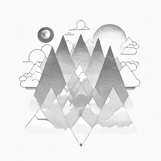 Imaginez une ligne horizontale représentant le sol. En bas à gauche, dessinez la skyline minimaliste des montagnes de Tu tattoo design idea