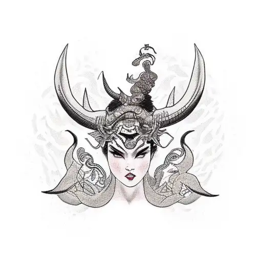 Seductress with horns and stingers tattoo design idea