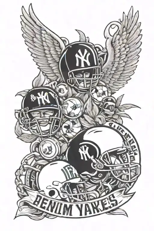 New York Yankees, New York jets, Emma, Logan, Sadie, father and protector for life tattoo design idea