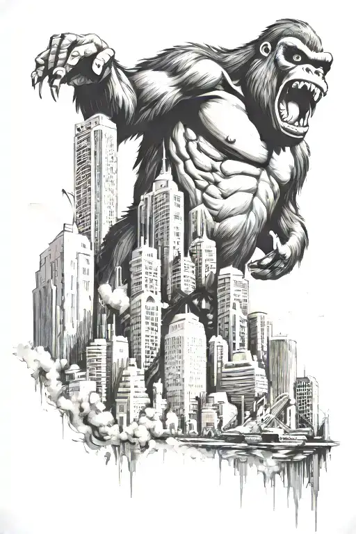 King Kong cityscape tattoo design idea