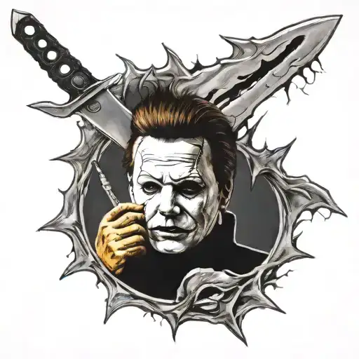 michael myers inside a knife tattoo design idea