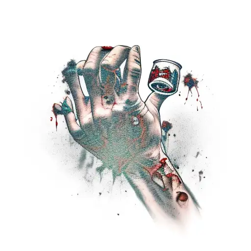 zombie hand clutching a beer tattoo design idea