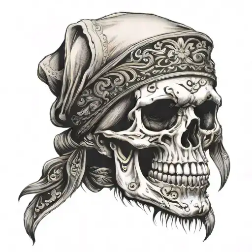 chicano style skull wearing bandana tattoo design idea