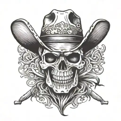 chicano style skull wearing cowboy hat tattoo design idea