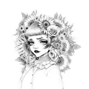 melanie martinez portals inspired with sunflowers and roses tattoo design idea