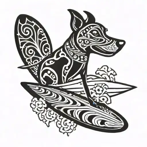 dog surf board tattoo design idea