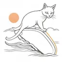 cat surf board sunset tattoo design idea