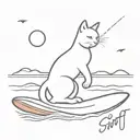 cat surf board sunset tattoo design idea