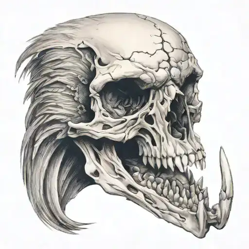 eagle skull in bone, obscur, afraid, dead tattoo design idea