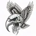 eagle skull in bone, obscur, afraid, dead tattoo design idea