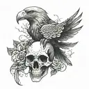 eagle skull in bone, obscur, afraid, dead tattoo design idea