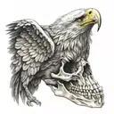 eagle skull in bone, obscur, afraid, dead tattoo design idea