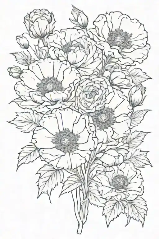 flower tattoo mix for forearm poppy carnation violet tattoo design idea