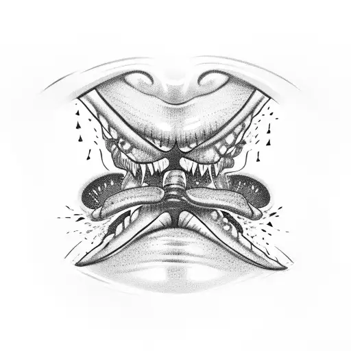 mouth with spit forming into a web and a black widow tattoo design idea