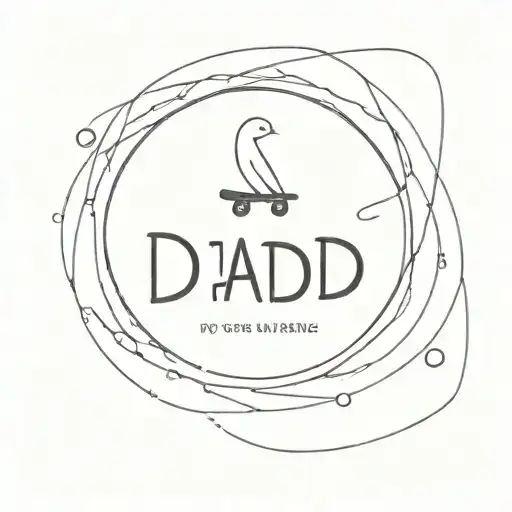 The phrase “Dad, buy me a skateboard” creating a circle. tattoo design idea