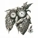 two holding hands  one of them have a broken heart tattoo and the second one have a clock tattoo tattoo design idea