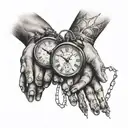 two holding hands  one of them have a broken heart tattoo and the second one have a clock tattoo tattoo design idea