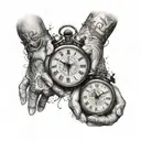 two holding hands  one of them have a broken heart tattoo and the second one have a clock tattoo tattoo design idea