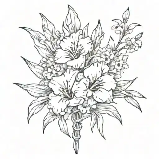 gladiolus, daisy and pivoine stick with bandage made tattoo design idea