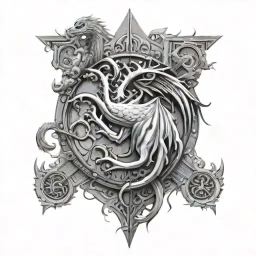 Incorporate a Game of Thrones sigil with a rap music theme in a tattoo design tattoo design idea