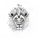 lion with lily flower and olive branch tattoo design idea